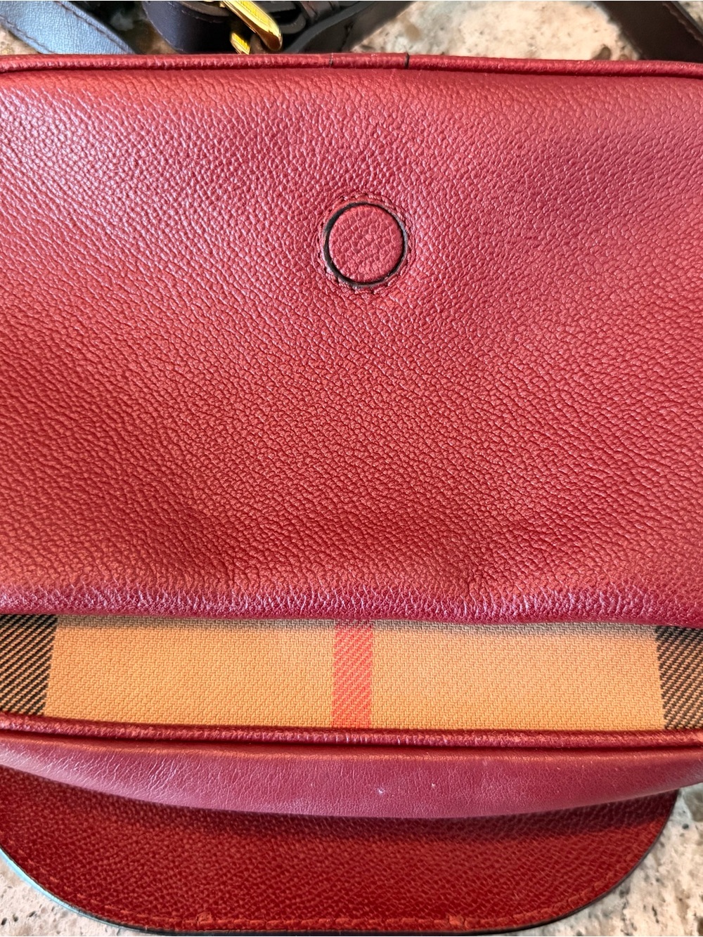 Burberry Burgundy Leather Crossbody with Vintage Check and Gold Hardware - Picture 8 of 16